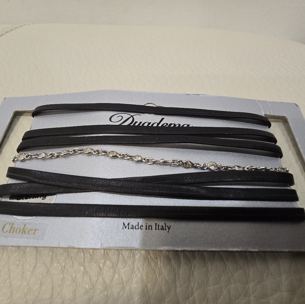 Dyadema Italy Sterling Silver 925 Black Leather Choker